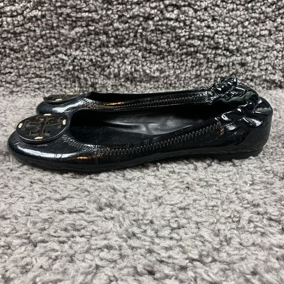 TORY BURCH Reva Ballerina Ballet Flats Black Patent Leather Size 8 M - Picture 2 of 8